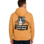 Right Meow Coffee Cat Custom Hoodie – Tan Cozy Street Style Pullover