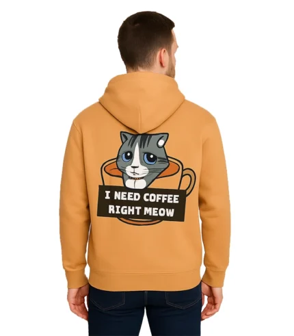 Right Meow Coffee Cat Custom Hoodie – Tan Cozy Street Style Pullover