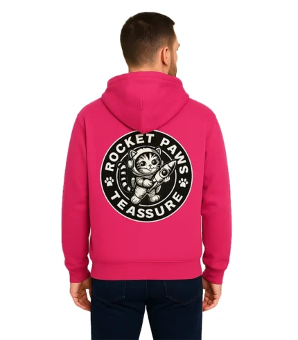 Rocket Paws Custom Hoodie – Pink Space Cat Graphic Pullover