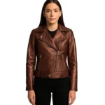Rumy Maroon Leather Biker Jacket