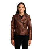 Rumy Maroon Leather Biker Jacket