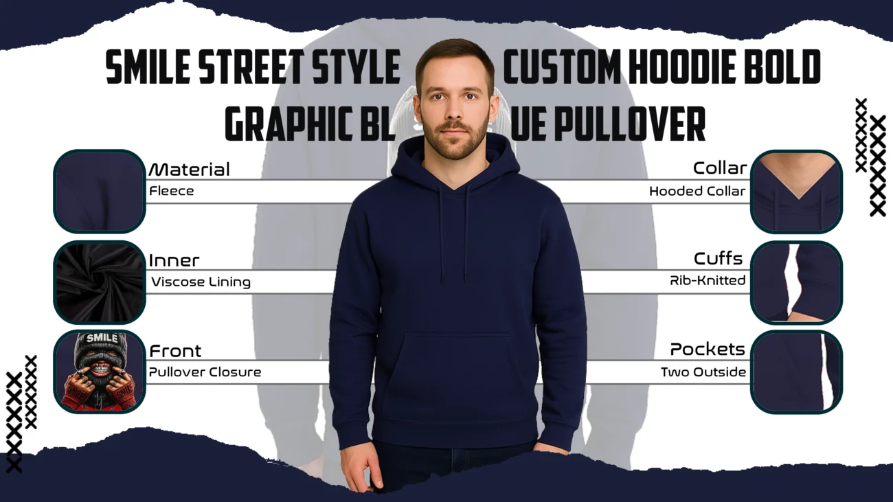 Smile Street Style Custom Hoodie – Bold Graphic Blue Pullover