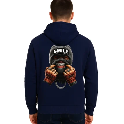 Smile Street Style Custom Hoodie – Bold Graphic Blue Pullover