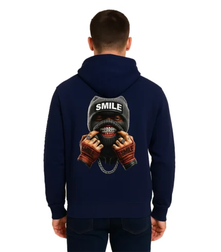 Smile Street Style Custom Hoodie – Bold Graphic Blue Pullover