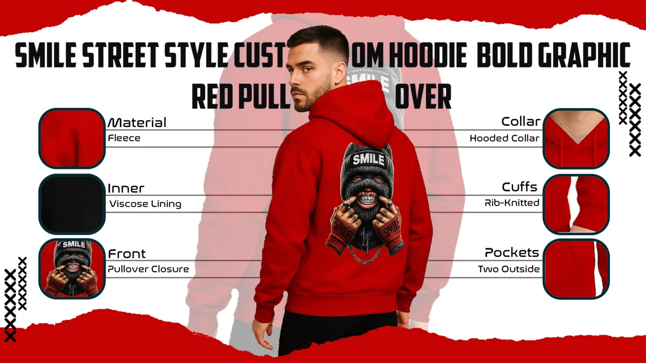 Smile Street Style Custom Hoodie – Bold Graphic Red Pullover