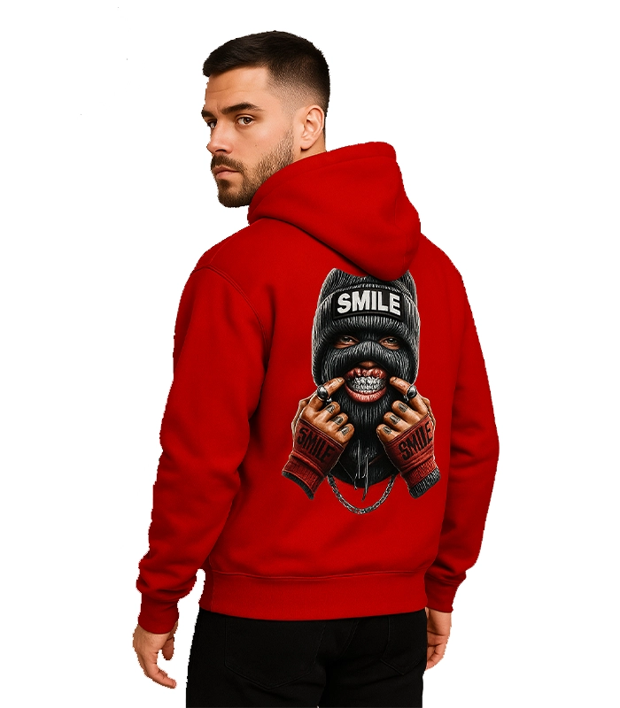 Smile Street Style Custom Hoodie – Bold Graphic Red Pullover2 Smile Street Style Custom Hoodie – Bold Graphic Red Pullover