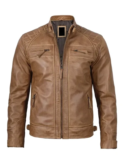 all-Mens-Distressed-Camel-Brown-Cafe-Racer-Leather-Jacket Front