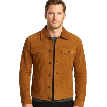 Tan Men’s Trucker Suede Jacket
