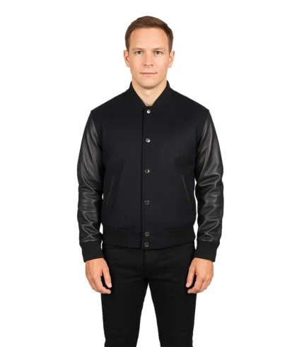 Vaxton Black Hybrid Varsity Jacket