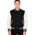 Vaxton Black & White Hybrid Varsity Jacket