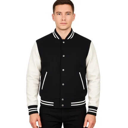 Vaxton Black & White Hybrid Varsity Jacket
