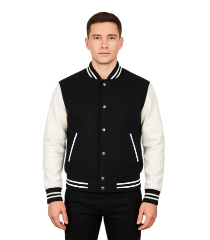 Vaxton Black & White Hybrid Varsity Jacket
