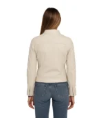 Women Off White Diamond Moto Style Real Leather Jacket