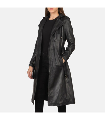 Women_s_Fixon_Hooded_Black_Trench_Coat_ f