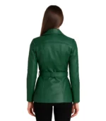 Women’s Asymmetrical Green Belted Leather Jacket