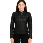 Women's Black Cafe Racer Leather Jacket