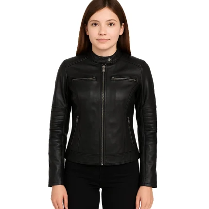 Women's Black Cafe Racer Leather Jacket