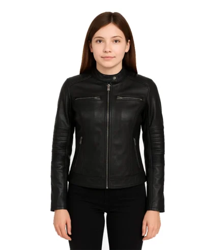 Women's Black Cafe Racer Leather Jacket