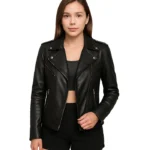 Women’s Black Leather Biker Jacket – Asymmetrical & Stylish