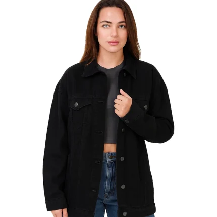 Women’s Black Oversized Denim Jacket – Casual Jean Outerwear