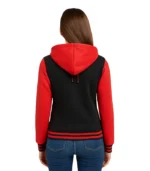 Women’s Black and Red Hooded Varsity Jacket – Baseball Style b