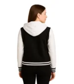Women’s Black and White Hooded Varsity Jacket – Letterman Style