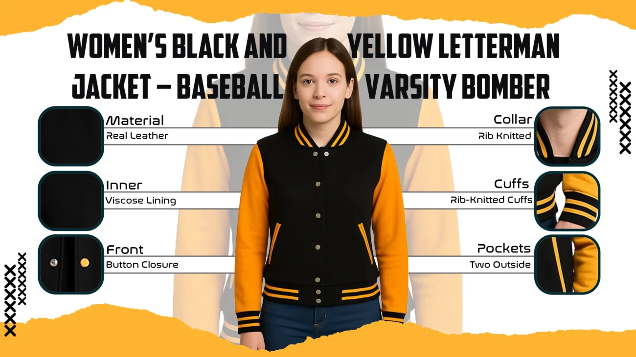 Women’s Black and Yellow Letterman Jacket