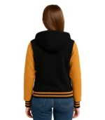 Women’s Black and Yellow Varsity Jacket – Hooded Letterman Bomber b