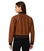 Women’s Cognac Brown Buttoned Cropped Bomber Leather Jacket