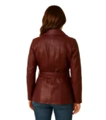 Women’s Maroon Asymmetrical Real Leather Biker Jacket