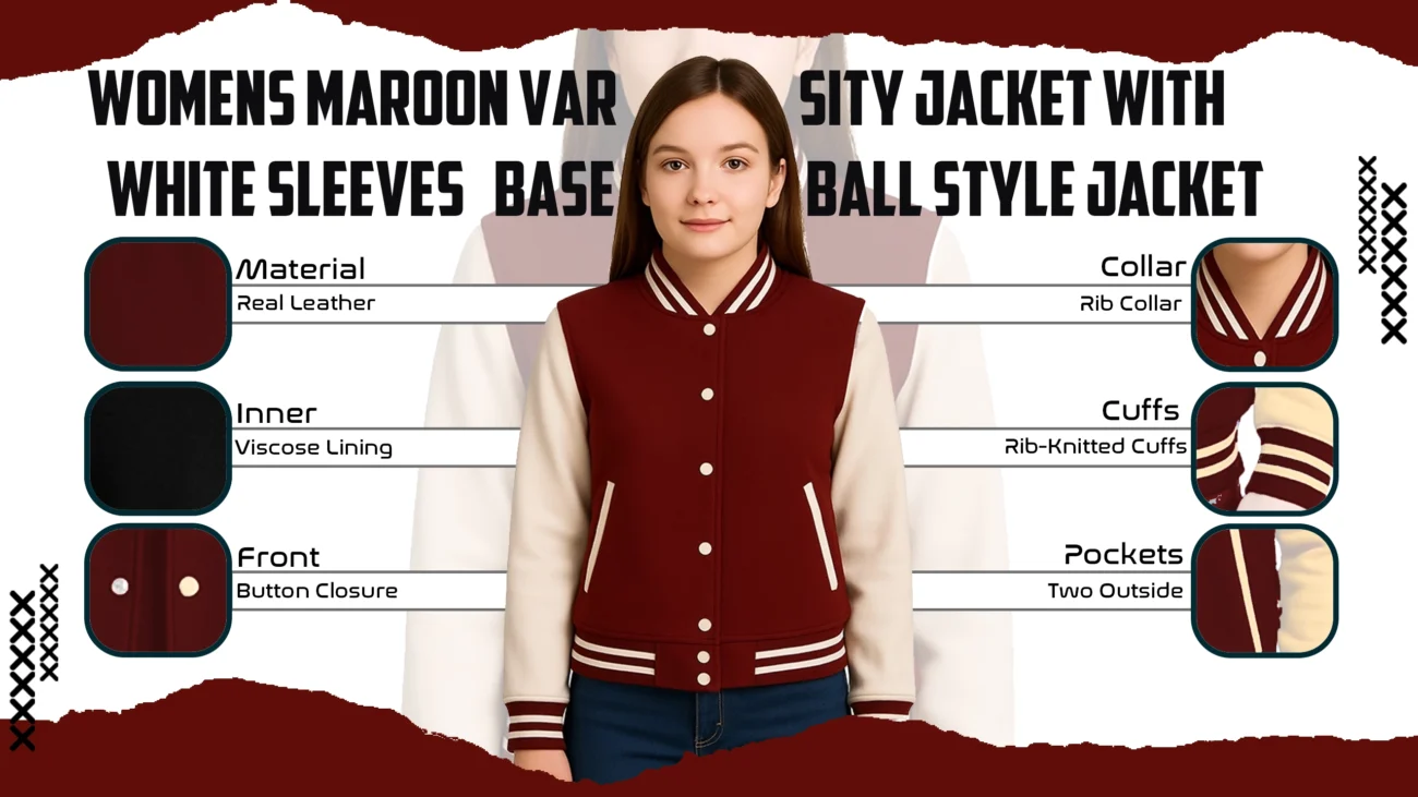 Womens Maroon Varsity Jacket with White Sleeves