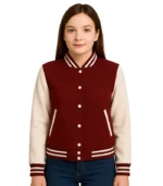 Womens Maroon Varsity Jacket with White Sleeves – Baseball Style Jacket f