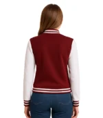 Womens Maroon Varsity Jacket with White Sleeves – Baseball Style Jacket b