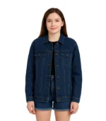 Women’s Mid-Blue Oversized Denim Jacket – Casual Relaxed Fit Jean Coat