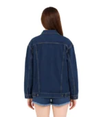 Women’s Mid-Blue Oversized Denim Jacket – Casual Relaxed Fit Jean Coat
