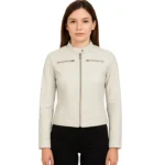 Women’s Off White Cafe Racer Leather Jacket