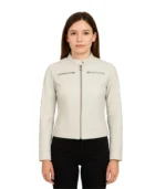 Women’s Off White Cafe Racer Leather Jacket