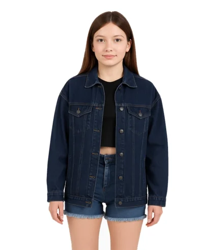 Women’s Oversized Dark Blue Denim Jacket – Button Closure