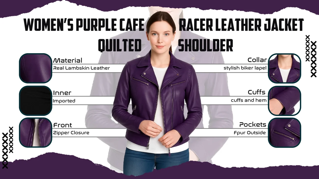 Women's Purple Cafe Racer Leather Jacket