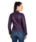 Women’s Purple Cafe Racer Leather Jacket – Quilted Shoulder