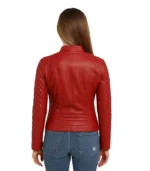 Women’s Real Leather Red Quilted Cafe Racer Jacket