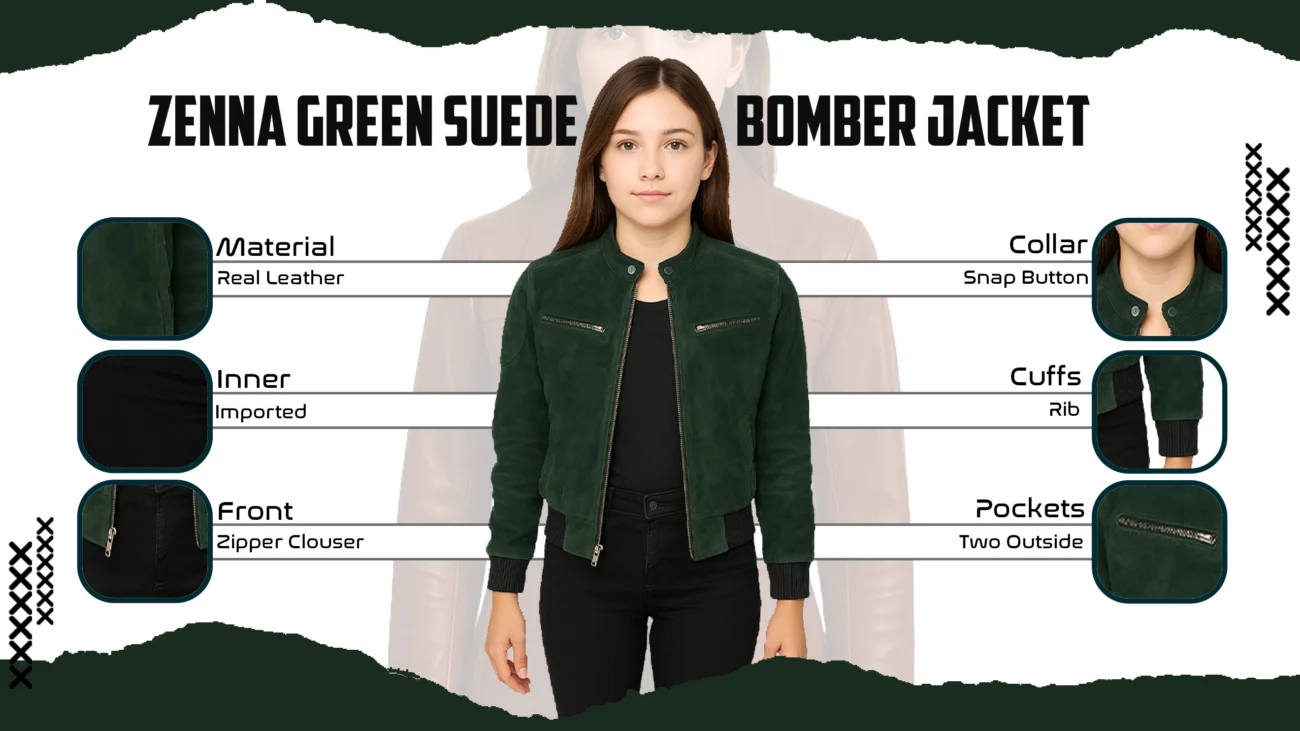 Zenna Green Suede Bomber Jacket