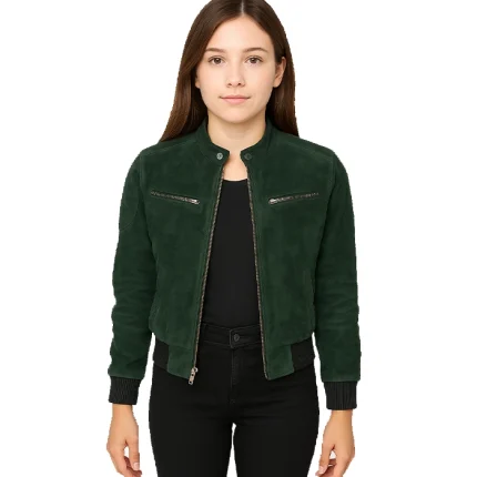 Zenna Green Suede Bomber Jacket