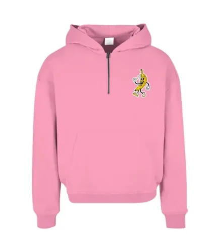Banana Cartoon Custom Hoodie – Pink Funky Street Style Pullover Front