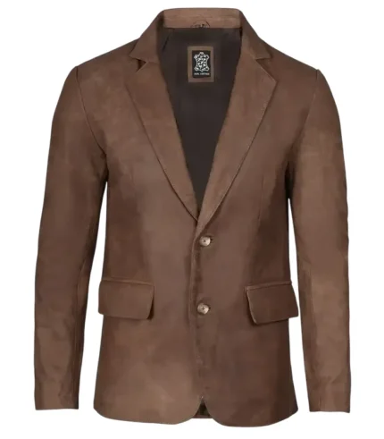 Men’s Lambskin Snuff Brown Leather Blazer Front
