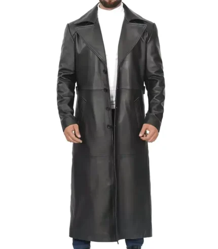mens-long-leather-coat front