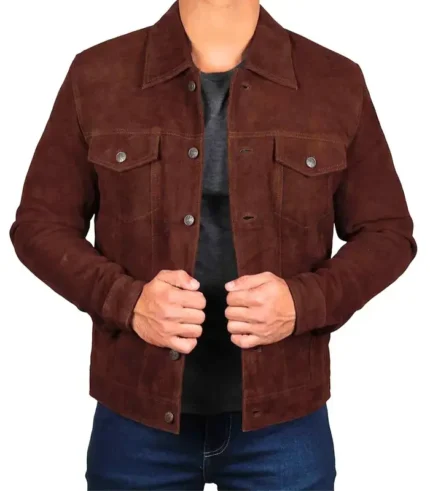 mens_brown_suede_trucker_jacket Front