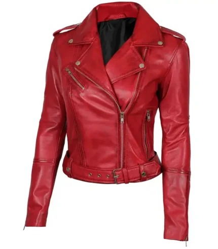 Margaret Red Ladies Biker Leather Jacket