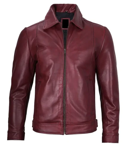 reeves_real_leather_mens_maroon_jacket Front