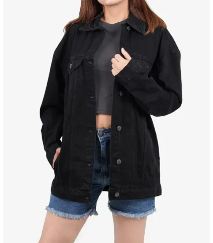womens_large_black_denim_jacket Front